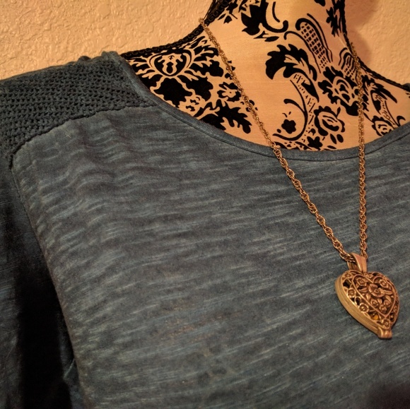 Deniem blue boho flowy knit top L - Picture 3 of 5